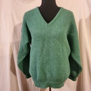 Vntg Highland Glen Wool V-neck Ribbed Shetland Chunky Sweater Made in Scotland M